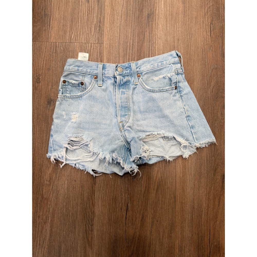 Levis 501 Original Shorts Womens 25 Light Wash Distressed Denim Cutoff